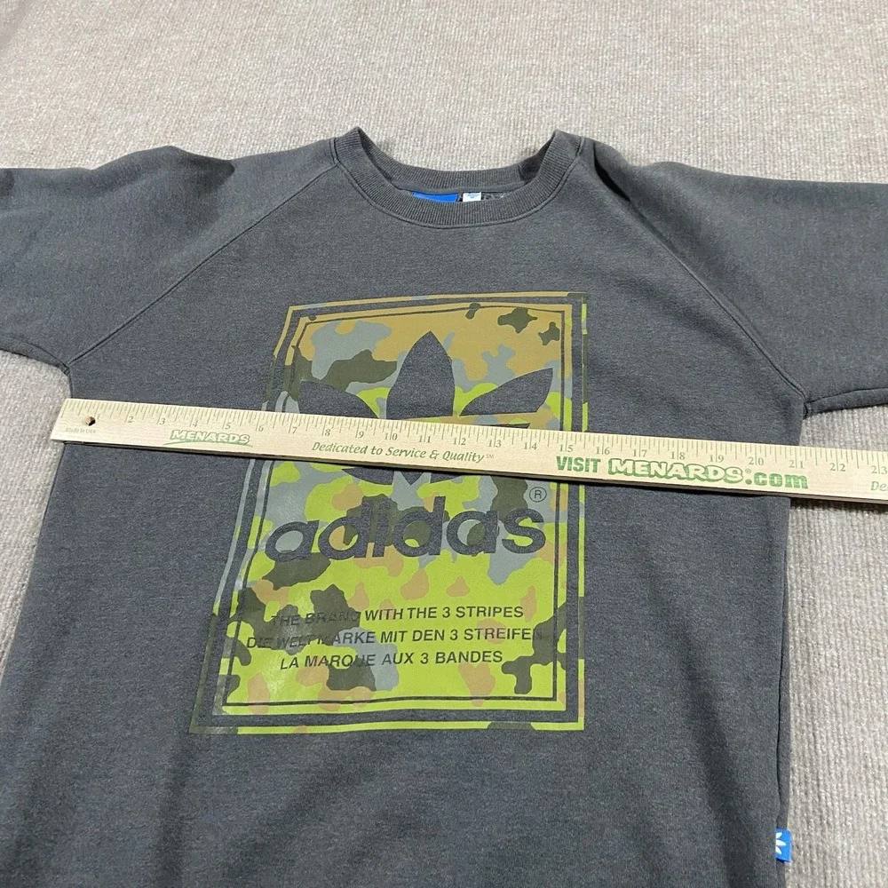 Vintage‎ Adidas Originals Sweatshirt Mens Medium Grey Camo Trefoil Logo Crewneck